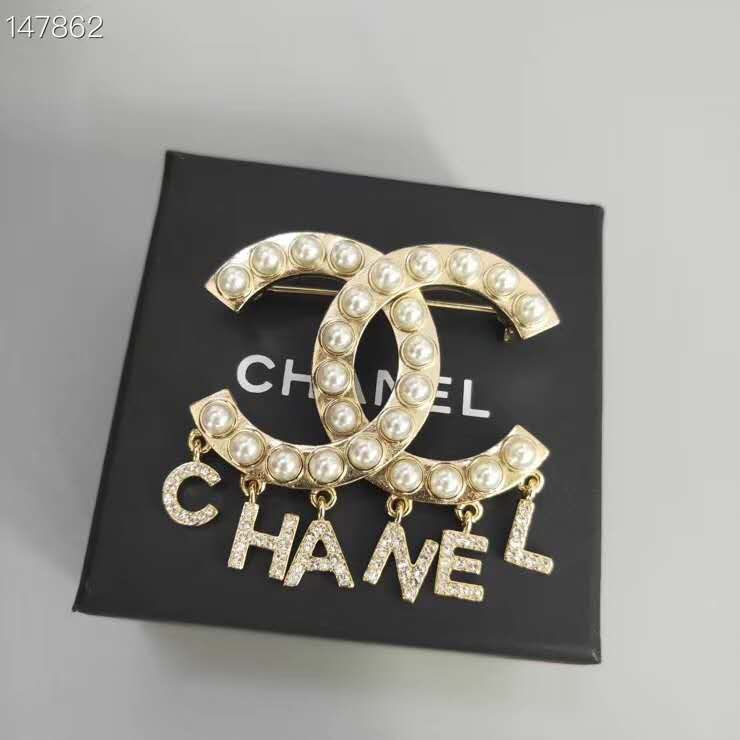 Chanel Pearl CC Brooch With Drop Letter Charm